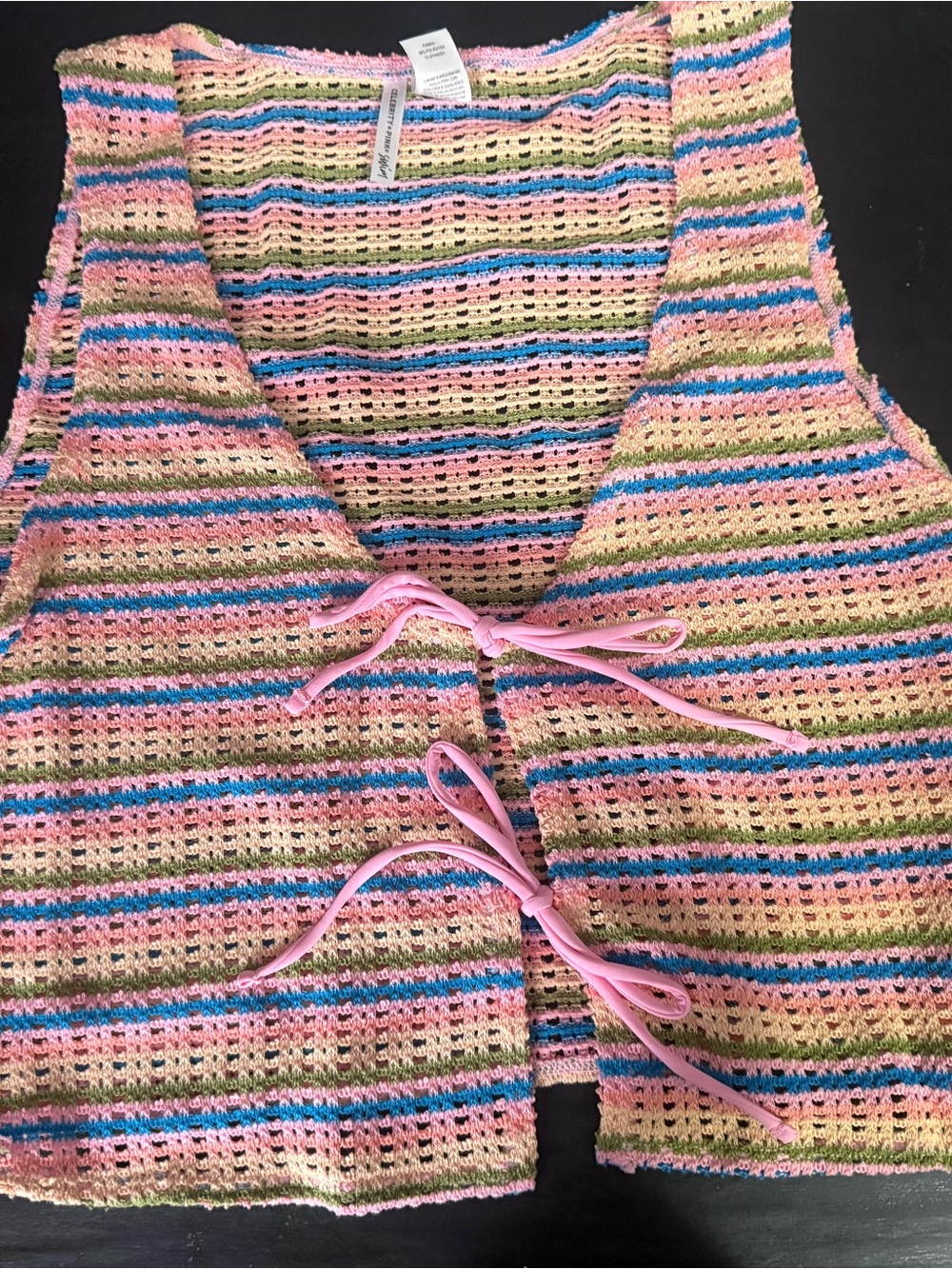 Pastel Striped Crochet Tie-Front Vest size L